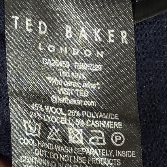 NWT Ted Baker London Men’s Size 5 (XL) Navy Blue Wool Cashmere Crewneck Sweater - Picture 4 of 5